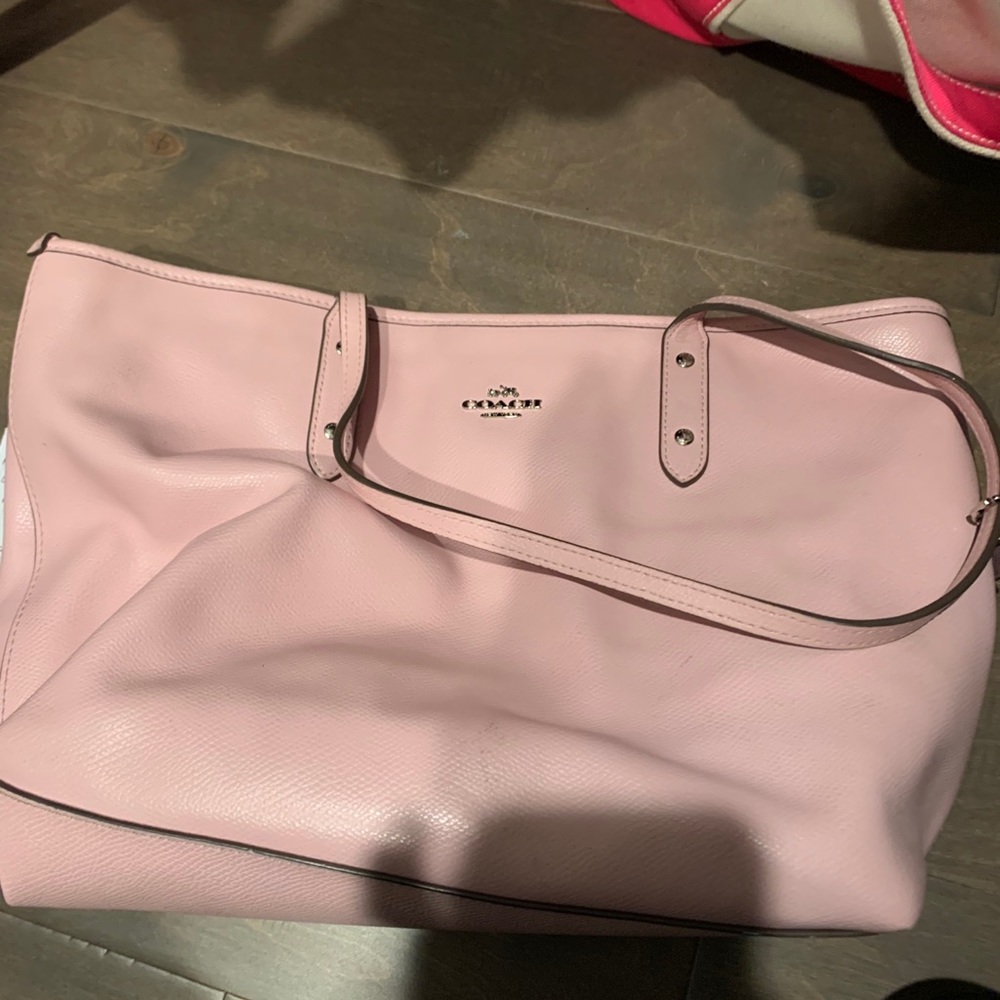 COACH pink leather tote with matching wallet